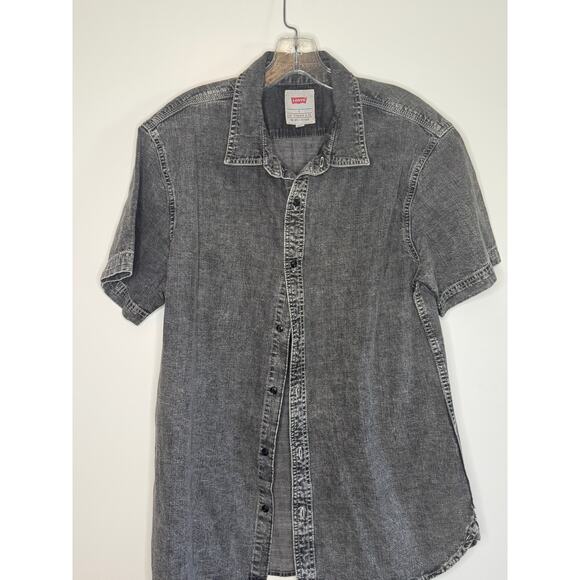 Levi's Black Stone Wash Short Sleeve 100% Cotton Denim Button Shirt Men's Large - Picture 1 of 3